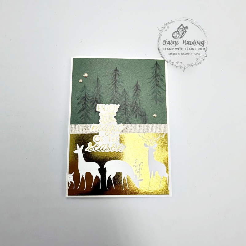 Reverse foiled christmas card with Graceful Evergreen Deer bundle