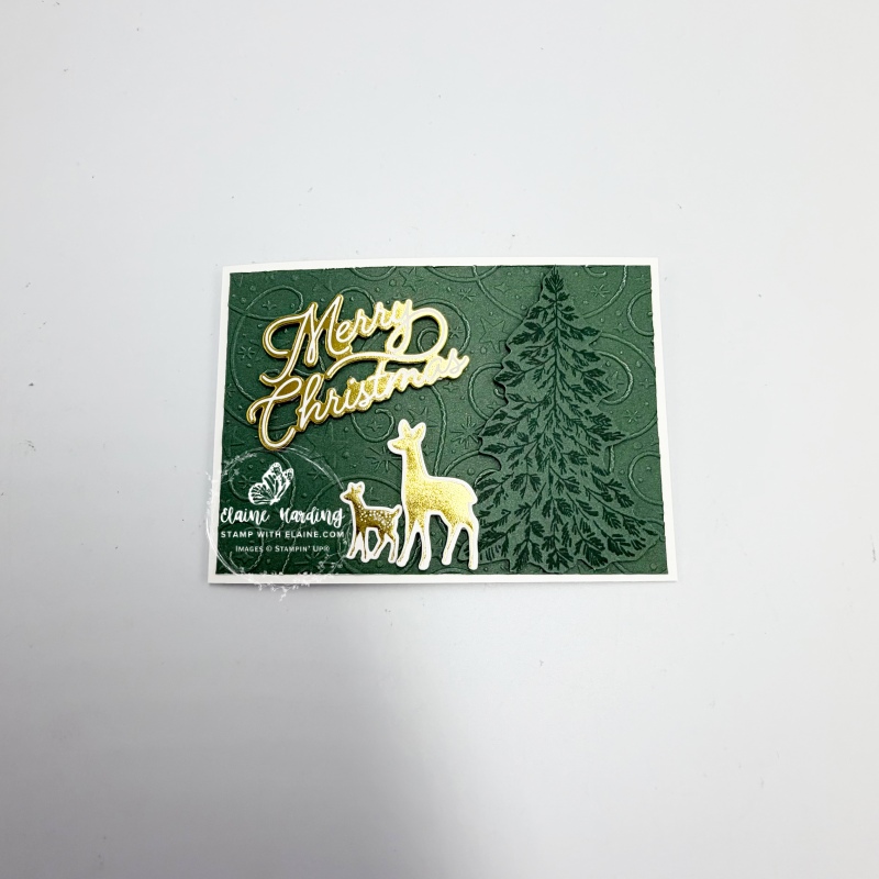 embossed landscape Graceful Evergreen Deer hot foiled christmas card