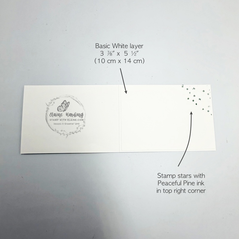 Picture instructions for inside landscape hot foiled christmas card with Graceful Evergreen Deer bundle