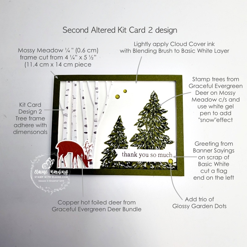 Picture instructions on second altered Kit card 2 design with Graceful Evergreen Deer Bundle