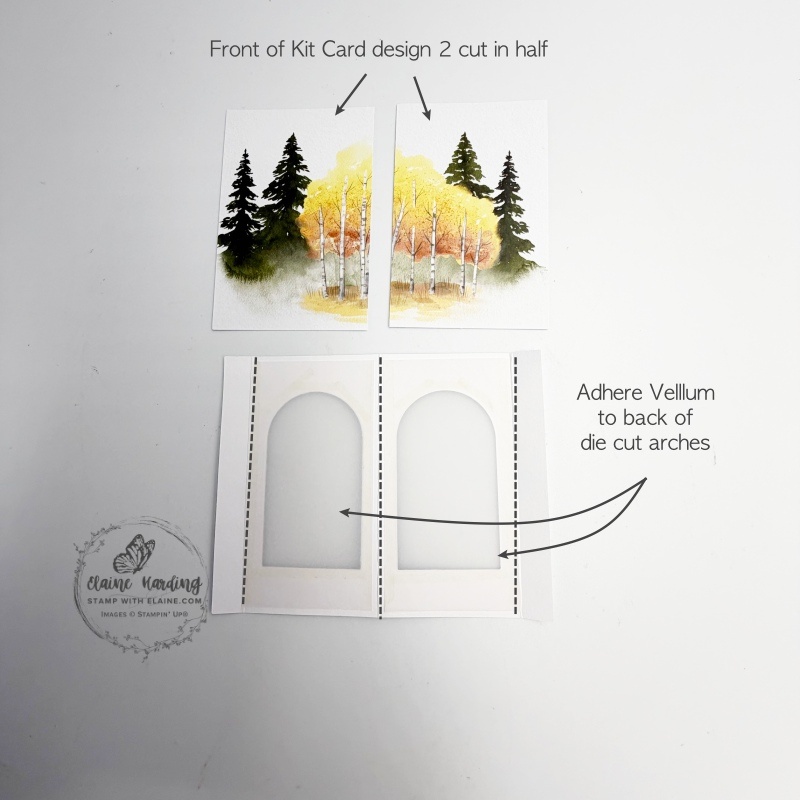 adhering vellum on back and how to cut up front of kit card design 2 to lengthen illumination panels