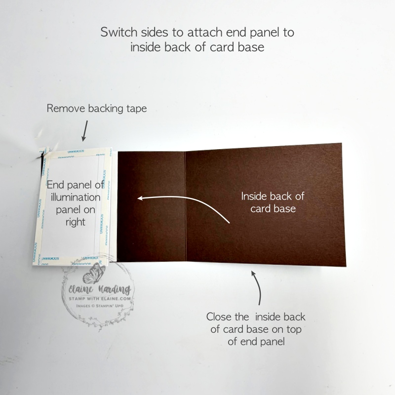 how to prepare adhering back of card to illuminary panels on right side of card front