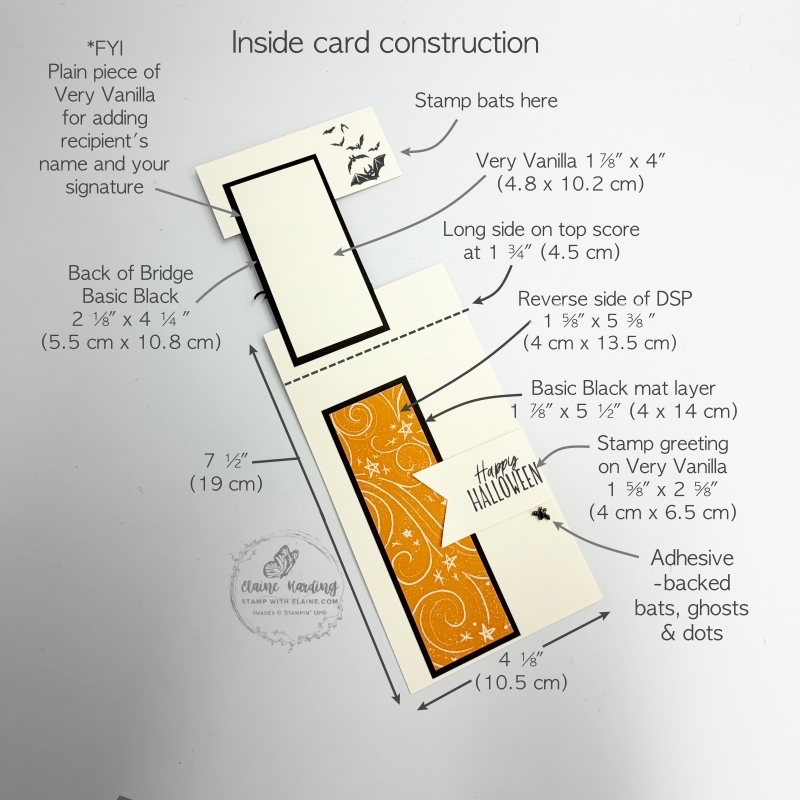 Picture instructions Very Vanilla inside of Bridge fold Halloween card with Oh My Fright bundle